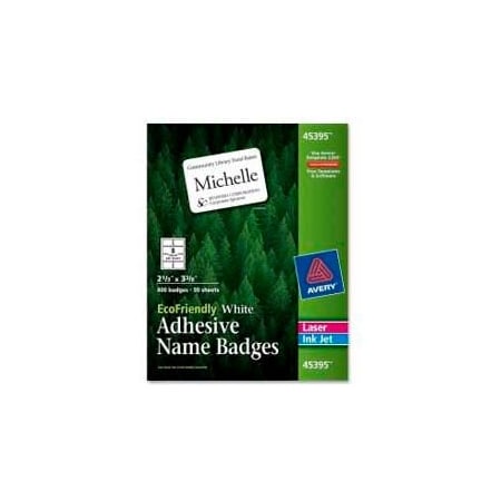 Avery Avery EcoFriendly Adhesive Name Badges, 2-1/3" x 3-3/8", White, 400 Labels/Box 45395